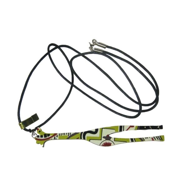 Giraffe Pendant Necklace 32 Inch Black Cord Africa Print Animal Vintage 1990 - Picture 1 of 6